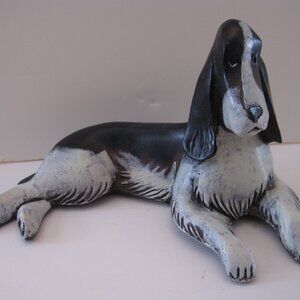 Vintage 90s Lynda Pleet Springer Spaniel Dog Figurine Black White VALENTINE GIFT